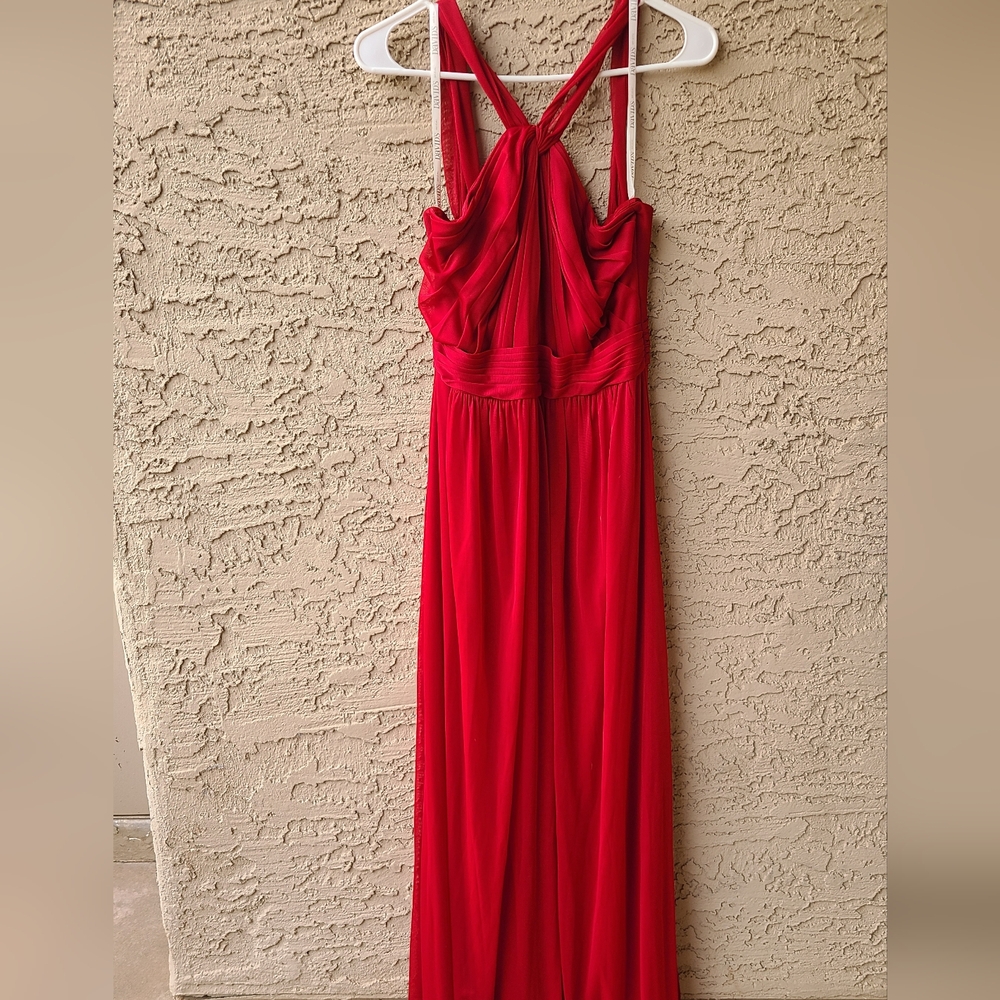 David's Bridal Womens Red Mesh Y Neck Long Bridesmaid